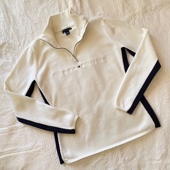 Tommy Hilfiger Sweaters - Tommy Hilfiger Womens Ivory Quarter Zip Sweater Size M